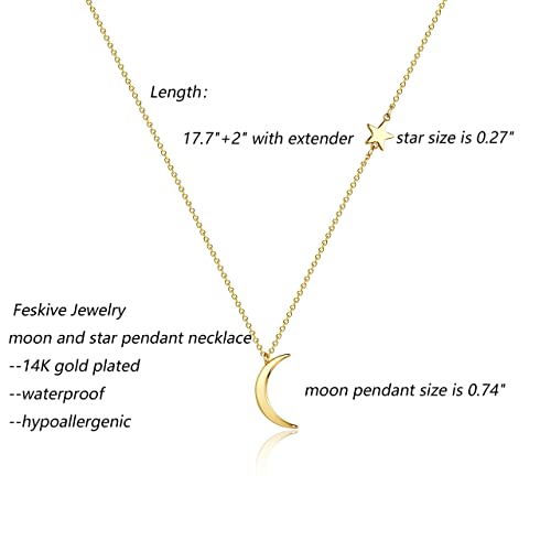 14k Gold/Silver Plated Crescent Moon Necklace Tiny Moon and Star NecklaceDainty Sun Leaf Necklace Gold Pendant Necklace for Women Delicate Minimalist Jewelry - color: Moon Star-Gold