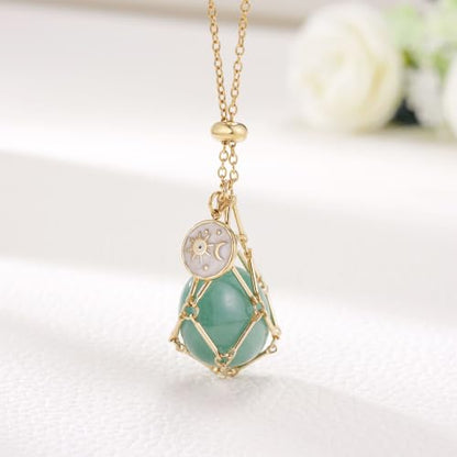 MIXJOY Black Obsidian Crystal Necklace for Women, Sun and Moon Celestial Pendant Protection Gift for Halloween Christmas - style: Green Aventurine Medium