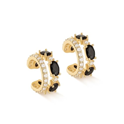 MYEARS Women Ear Cuff Earrings Gold Non Pierced Cartilage Clip on Open Wrap Split Double Hoop 14K Small Simple Hypoallergenic Everyday Jewelry - style: Black / Pair
