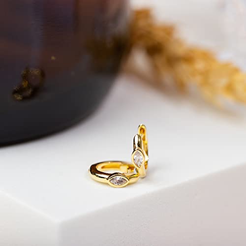PAVOI 14K Gold Plated Cubic Zirconia Huggie Hoop Earrings for Women - 925 Sterling Silver Posts Small Round Huggies Stud Earrings for Women - style: Marquise