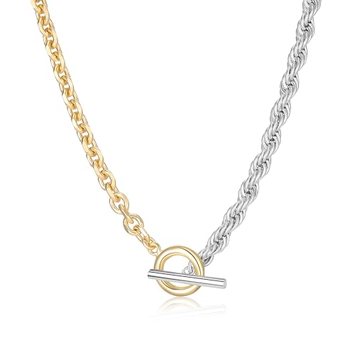 Wire Necklaces for Women, 2 Tone Link Chain Necklaces Circles Adjustable Necklaces Costume Jewelry for Women Gifts - color: Two-Tone