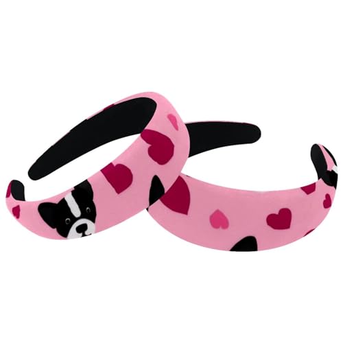 2 Pcs Wide Padded Headband Velvet Headbands Puffy Thick Hairbands Soft Hair bands for Women Girls Hair Accessories for Teen Girls,Bulldog Hearts Pattern - color: Multi-colored 20