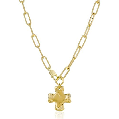 Chunky Cross Necklace for Women Trendy 14K Gold Silver Plated Statement Big Cross Pendant Paperclip Chain Charm Necklaces Religious Faith Easter Basket Stuffers Baptism Costume Jewelry Gift - color: Gold-Lobster Clasp-1 inch pendant