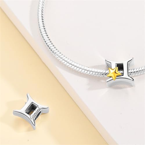 925 Sterling Silver 12 Astrological Signs Charm for Bracelets and Necklace Happy Birthday Charms for Bracelet and Necklace Valentine's Day Mother's Day Gift - style: Gemini Charm