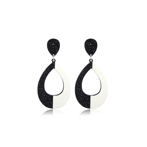 Black and White Acrylic Earrings Dangle Trendy Long Water Drop Earrings Fashion Geometric Resin Statement Earrings Boho Lightweight Jewelry for Women - style: Drop