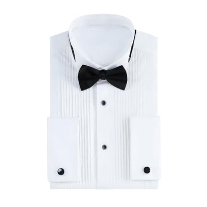 Gollnwe Tuxedo Shirts for Men Wing Collar French Cuff with Cufflinks and Bow Tie - color: White, size: 6X-Large