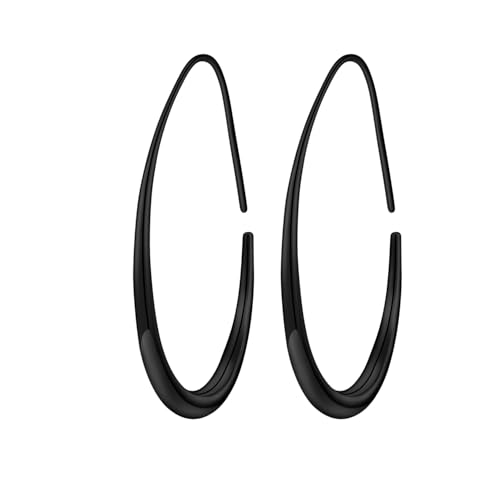 Lightweight Teardrop Hoop Earrings for Women - 14k Gold/White Gold Plated Large Oval Pull Through Hoop Earrings High Polished Statement Jewelry Gift for Women - color: E - Black