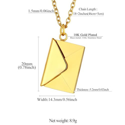 FindChic Locket Necklace for Women Custom Photo Memorial Gifts 4 Colors | Silver/Black/Rose Gold/Gold Plated Personalized for Loved Ones, Birthday Valentine's Day Keepsake - style: 07. Love Letter-Gold