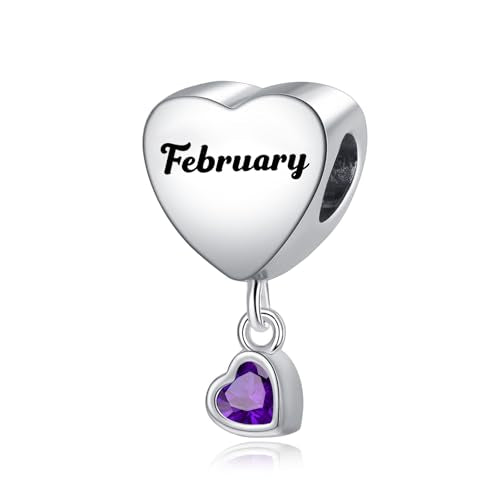 Birth Flower Heart Charm 12 Birthstone Bead for European Bracelet Necklace - style: February