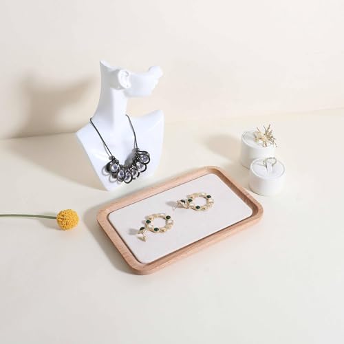 velvet Jewelry organizer tray, Beech wood Jewelry Display Plate, Beige Jewelry Viewing Tray, Jewelry showcase tray for Necklace Bracelet Ring Earring stand holder (Cream-Medium,7.1x 5.1 in) - size: Medium