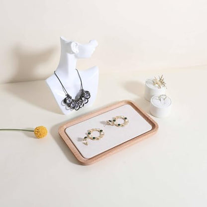 velvet Jewelry organizer tray, Beech wood Jewelry Display Plate, Beige Jewelry Viewing Tray, Jewelry showcase tray for Necklace Bracelet Ring Earring stand holder (Cream-Medium,7.1x 5.1 in) - size: Medium
