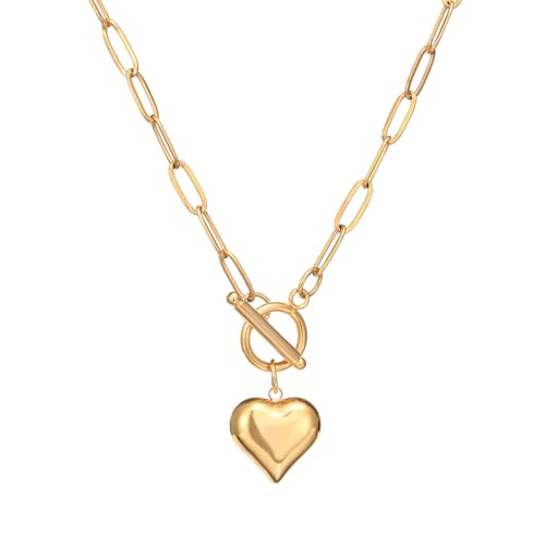 Stainless Steel Heart Paperclip Toggle Necklaces for Women - color: 18K Gold Color, size: 17.5 inches