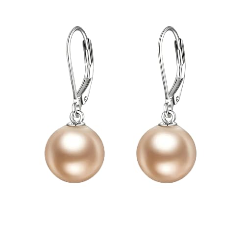 925 Sterling Silver Pearl Leverback Earrings Dangle Drop Jewelry Gifts for Women - style: Light Brown Pearl
