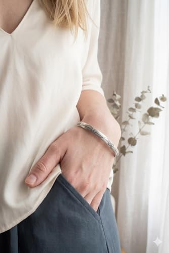 Sterling Silver Floral Vine Cuff Bracelet, .925 Silver, Boho Engraved Bangle, Adjustable 6" with 1" Opening