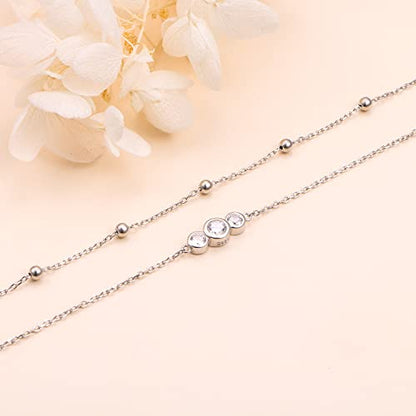 Flyow Anklet for Women S925 Sterling Silver Adjustable Foot Beaded Heart Charm Ankle Bracelet Anklets Jewelry - style: 3 CZ