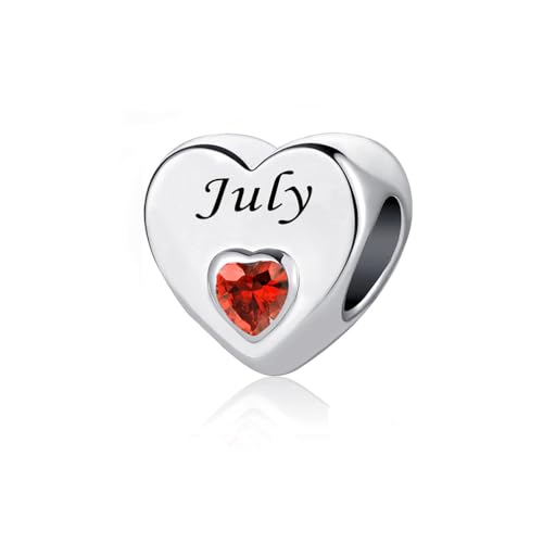 January-December 12 Months Colors Birthstone Crystal Happy Birthday Heart Charms For Charm Bracelets Necklace - color: July