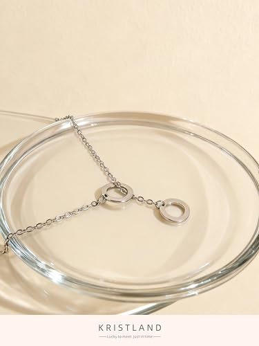S925 Silver Women's Bar Necklace/Double Circle Layered Y Necklace Chain Adjustable Long/Tiny Pendant Chain Choker for Lady Gift - style: Y Circle