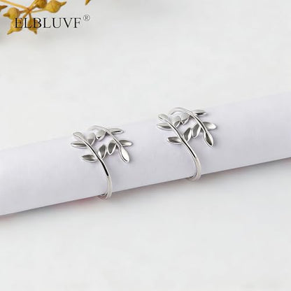 925 Sterling Silver White Gold Plated Leaves Leaf Laurel Wrap Adjustable Branch Ring Women Jewelry Size 4 5 6 7 8