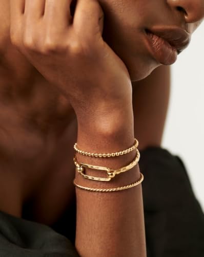 Moodear Chunky Gold Bangle Bracelets for Women, 14K Gold Plated/Silver Cuff | Chunky Statement Jewelry with Hammered Texture, Non Tarnish Gold Plated Finish, Unique Cuff Design, Lightweight Comfort - style: Gold 17cm （≈6.5IN）Paperclip