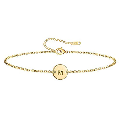 Ovian Initial Charm Bracelet for Women 18K Gold Plated stainless steel Coin Disc Engraved Letter Bracelet Personalized Monogram Name Bracelet - color: Gold M
