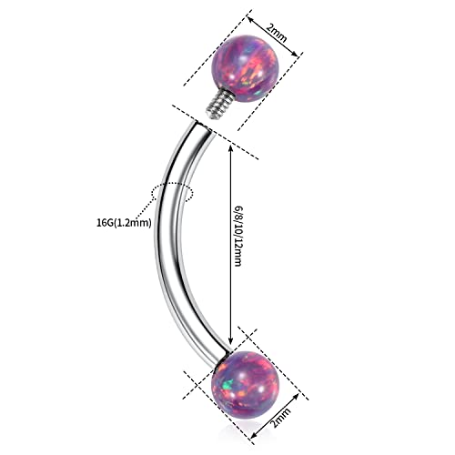 GAGABODY Titanium Eyebrow Jewelry - Curved Barbell & Labret Stud, 16g - Belly Button Ring & Cartilage Earring - Opal Bridge Jewelry - color: 1Pc-Silver+Ball Shape Purple Opal