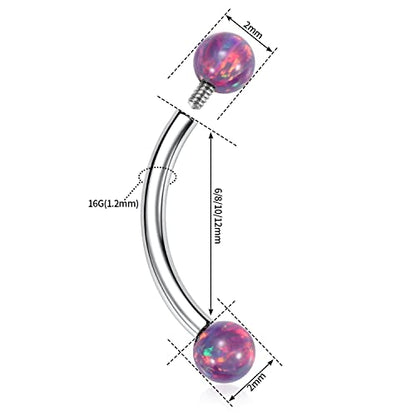 GAGABODY Titanium Eyebrow Jewelry - Curved Barbell & Labret Stud, 16g - Belly Button Ring & Cartilage Earring - Opal Bridge Jewelry - color: 1Pc-Silver+Ball Shape Purple Opal