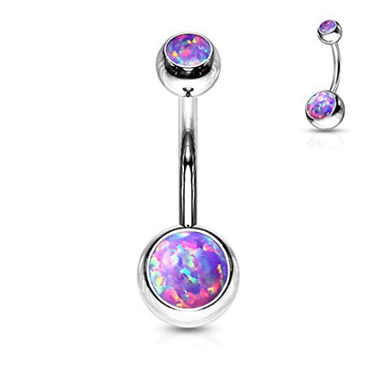 FIFTH CUE 14GA Surgical Steel & Synthetic Opal Resin Belly Button Ring, 3/8" Length, 5mm x 8mm Ball - Classic Look, Highly Rate Belly Rings for Women, Super High Quality - style: 8- Opal Purple
