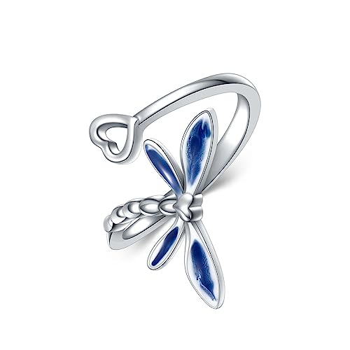 Dragonfly Toe Ring for Women 925 Sterling Silver Dragonfly/Butterfly/Cat/Paw Toe Rings Adjustable Open Ring for Women Christmas Jewelry Gift - color: Dragonfly-Toe