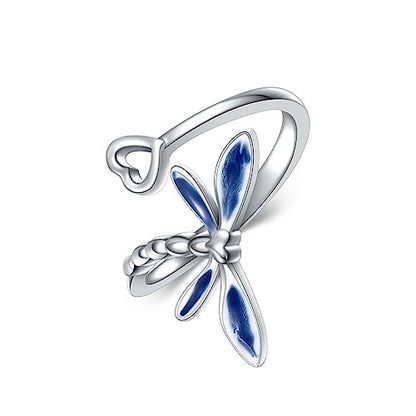 Dragonfly Toe Ring for Women 925 Sterling Silver Dragonfly/Butterfly/Cat/Paw Toe Rings Adjustable Open Ring for Women Christmas Jewelry Gift - color: Dragonfly-Toe