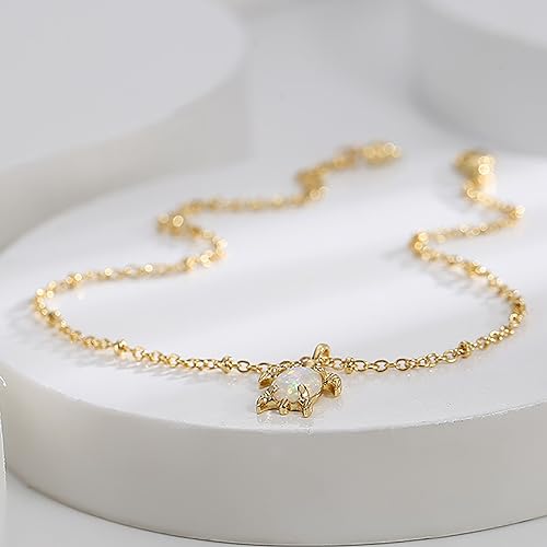 Lit Wall Gold Anklets for Women 18K Gold Plated Adjustable Summer Simple Foot Jewelry Ankle Bracelet for Women - style: Opal Turtle