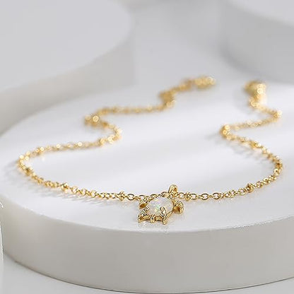 Lit Wall Gold Anklets for Women 18K Gold Plated Adjustable Summer Simple Foot Jewelry Ankle Bracelet for Women - style: Opal Turtle