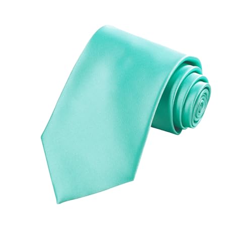 TIE G Solid Satin Woven dyed Color Formal Black Necktie and Pocket Square Sets in Gift Box - color: Aqua