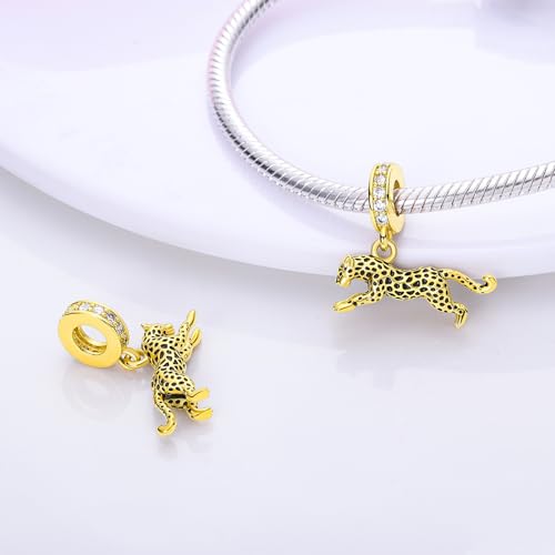 925 Sterling Silver Bead Charm for Pandora Bracelets and Necklaces,Pink Bow Cherry Butterfly Blue Ocean Pendant Bead Charms Jewelry Present Valentines Gifts for Wife/Girlfriend Women - style: Golden Cheetah Charms