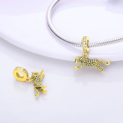 925 Sterling Silver Bead Charm for Pandora Bracelets and Necklaces,Pink Bow Cherry Butterfly Blue Ocean Pendant Bead Charms Jewelry Present Valentines Gifts for Wife/Girlfriend Women - style: Golden Cheetah Charms