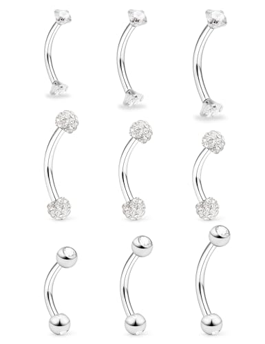 Hoeudjo Rook Piercing Jewelry Surgical Steel Eyebrow Piercing Jewelry 16g Surface Tragus Earrings Curved Barbell Daith Eyebrow Rings for Women Different Length 6/8/10mm - color: silver-tone,length 6/8/10mm