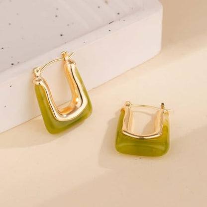 Acrylic Hoop Earrings for Women Gold Chunky Statement Huggie Earrings Clear Green Resin Drop Earring Minimalist Trendy Jewelry Gift - color: green hoop