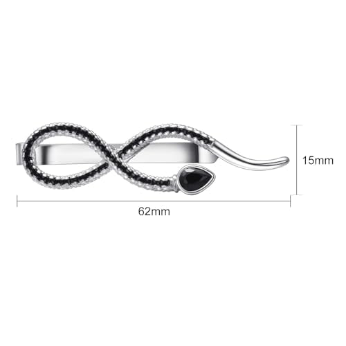 Silver Tie Clip for Mens Stainless Steel Novelty Feather Bat Bee Tie Bar Suitable For Necktie Bar Clip - style: Snake Tie Bar Black 1