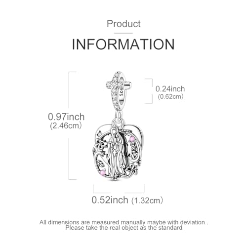 Hapour 925 Sterling Silver Charms for Bracelet Necklace Dangle Pendant Bead | Bear Charm, Elephant Zebra Cat Dream catcher Family Birthday European Jewelry Charm, For Women Mom - color: Virgin Mary Heart