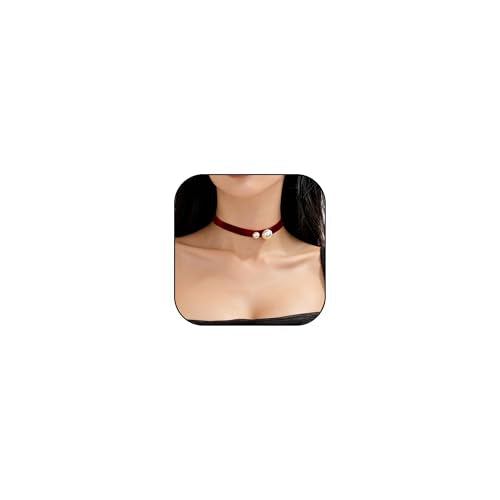 Bow Necklace for Women Dainty Velvet Ribbon Choker Necklaces Red Black Bow Choker Pearl Bell Heart Pendant Necklace Winter Holiday Necklace Cute Bow Knot Necklace for Christmas New Year Gifts - color: Red choker