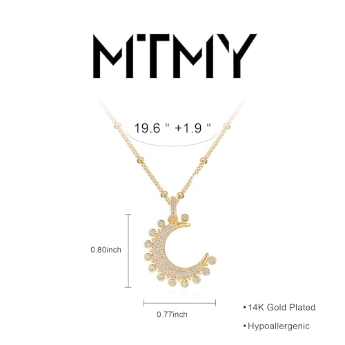 MTMY Gold Moon Pendant Necklace for Women,14K Gold Plated Dainty Chain Crescent Moon Sun Star Necklace Jewelry - style: moon-white