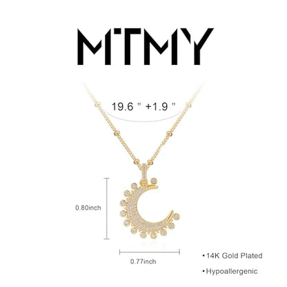 MTMY Gold Moon Pendant Necklace for Women,14K Gold Plated Dainty Chain Crescent Moon Sun Star Necklace Jewelry - style: moon-white