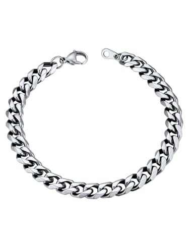 U7 Link Bracelets for Men, Cuban Link/Rope/Watch Band Solid Bracelet, Silver Black Gold Color Wrist Bracelet 3/6/9/12/15mm Width, 6.5/7.5/8.3 Inch Length, Hand Chain Jewelry for Mens Women - color: Cuban-Silver, size: 9mm, 7.5 inches