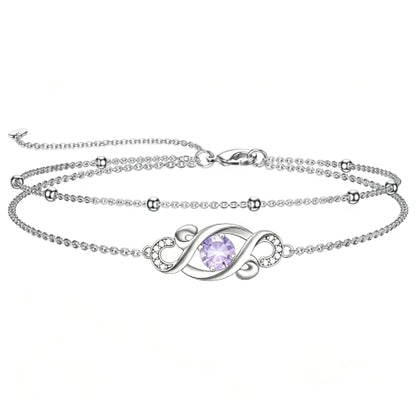Dorunmo Birthstone Infinity Love Bracelet for Women 925 Sterling Silver Sparkling Gemstone Double Layered Adjustable Bracelets Birthday Jewelry Gifts for Mom Women - color: 06-Light Violet