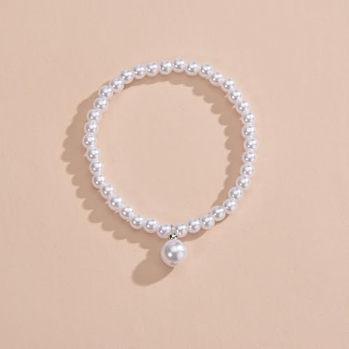 MXUHUI Boho White Beads Pearl Dangle Anklet Beaded Pearl Bracelet Foot Chain Stretch Anklet Summer Beach Jewelry for Women - color: Pearl
