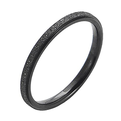Women's Stainless Steel 2mm Thin Stacking Midi Rings Silver Rose Gold Sand Blast Finish Engagement Wedding Bands Size 3 to 10 - color: Black