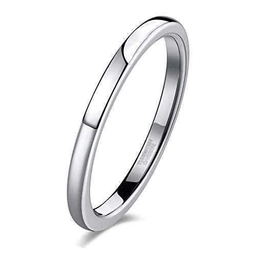 TRUMIUM 2mm 4mm 6mm 8mm Tungsten Wedding Band Ring for Men Women Silver/Rose Gold Plated/Rainbow/Gold Plated Domed High Polish Engagement Promise Rings Comfort Fit 4-15 - color: 2mm silver plated