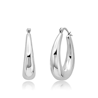 925 Sterling Silver Hypoallergenic Chunky Hoop Earrings for Women | Anti Tarnish Hoops in Various Styles by MAX + STONE - style: Oval Thick Hoops