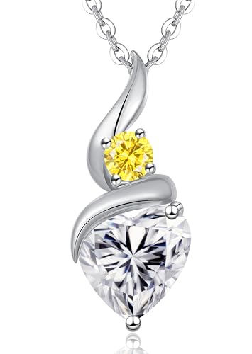 ANDSO Heart Moissanite Necklaces Birthday Jewelry Gifts for Women | S925 Silver /Gold Plating Birthstone Necklace, Ideal Anniversary Christmas Valentine Present for Mom Wife Her Girlfriend - style: Silver-2 Carat-Citrine Yellow