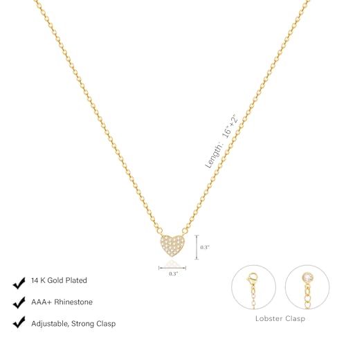 HERIER Cute Heart Necklace Dainty 18k Gold Plated Tiny Heart Pendant Choker Necklaces Small Gold Love Open Heart Chain Necklace for Women Simple Gold Necklace for Women Trendy Jewelry - color: CZ Heart Necklace-Gold