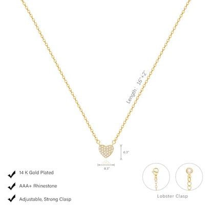 HERIER Cute Heart Necklace Dainty 18k Gold Plated Tiny Heart Pendant Choker Necklaces Small Gold Love Open Heart Chain Necklace for Women Simple Gold Necklace for Women Trendy Jewelry - color: CZ Heart Necklace-Gold